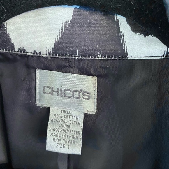 Chico's Black & White Ikat Print Blazer Single Breasted Pockets Chico’s Size 1. - Picture 3 of 10